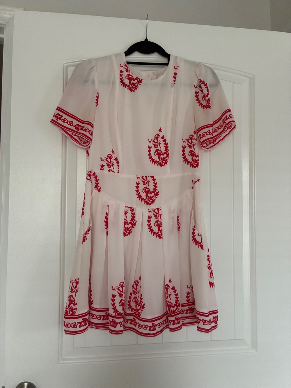 Tularosa White Mini Dress with Red Embroidered Motifs